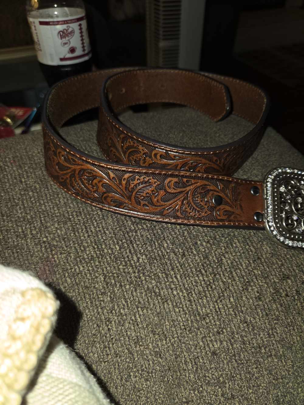 Ariat Paisley Leather Belt in Brown & Silver Size Medium